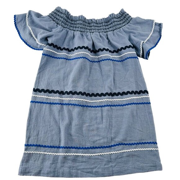 Mud Pie Smocked Off-Shoulder Blue Striped Dress S Cotton - Picture 6 of 7